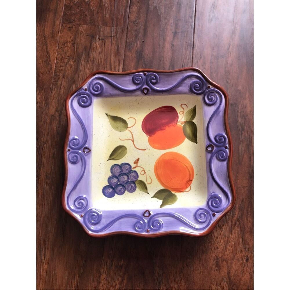 Tabletops Unlimited Medici Hand Painted Fruit Square Plate 11”